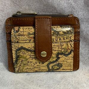 Patricia Nash Cassis ID  Brown Leather European Map Print  Card Holder/Wallet